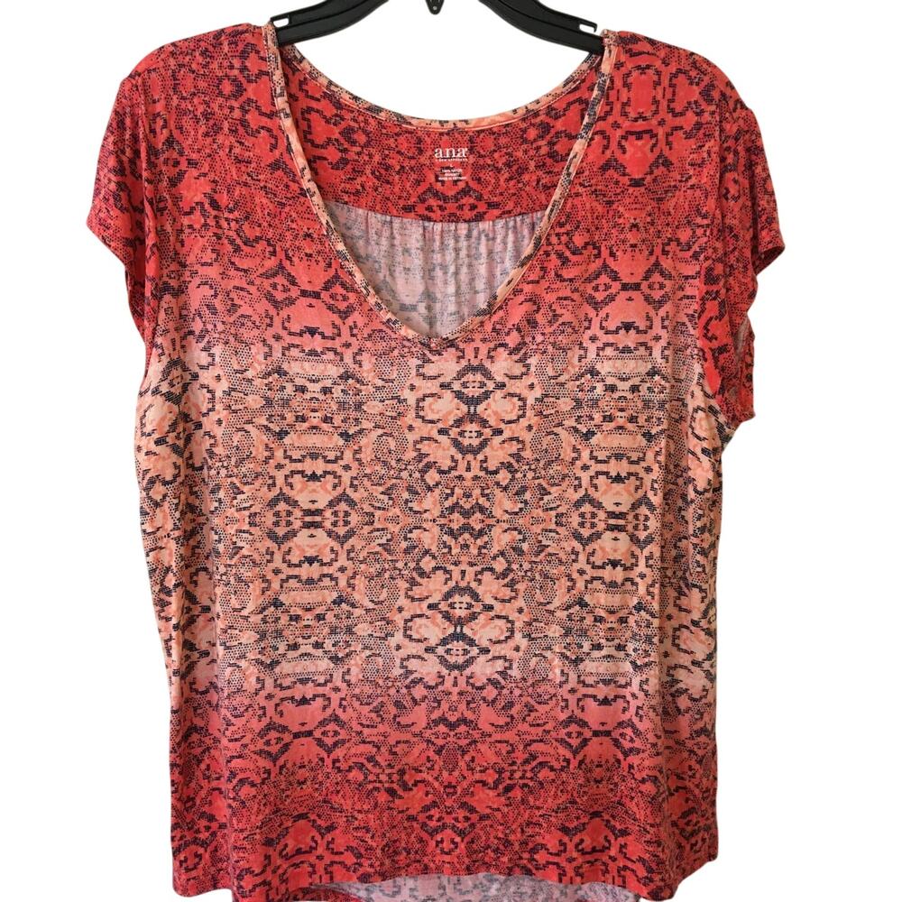 a.n.a. V-neck Cap Sleeve High Low Ombre Coral & Navy Top